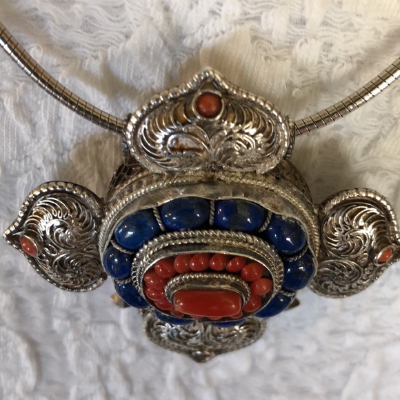 VINTAGE Etched Sterling Silver 925 Orange Blue stones Serpentine Chain Southwest - Picture 12 of 16